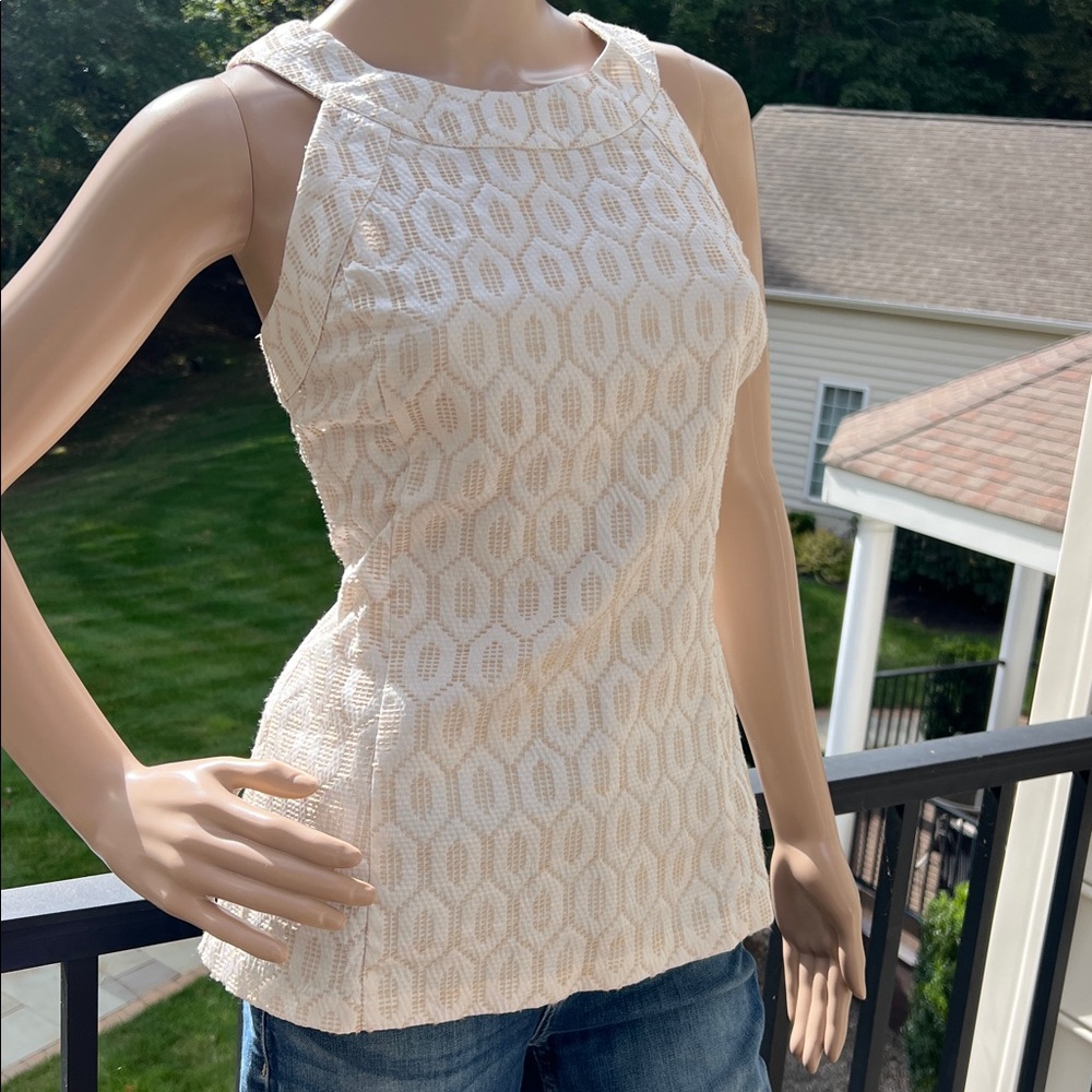 Banana Republic Textured White/Beige Textured Top